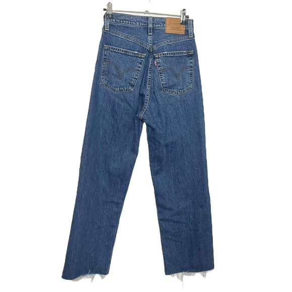 Levi's Premium Ribcage Straight Ankle Raw Hem High Rise Jeans Women 25 Hemmed - Picture 4 of 13